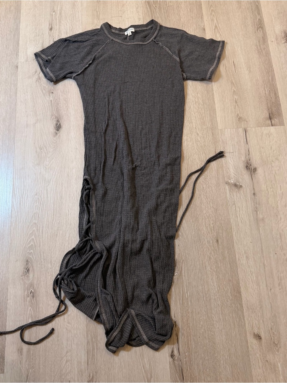 Earthbound Charcoal Waffle Knit Tie-Side Maxi dress